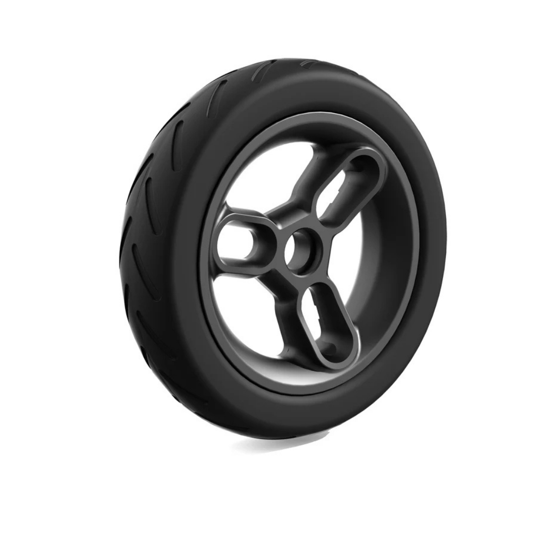 A single black scooter tire with a three-spoke alloy wheel, angled on a white background—perfect as a Paiseec Mobility Scooter Parts upgrade.
